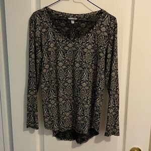 Lucky Brand Black and White Floral Long Sleeve Top